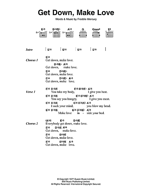 Queen Get Down, Make Love sheet music notes and chords arranged for Guitar Chords/Lyrics