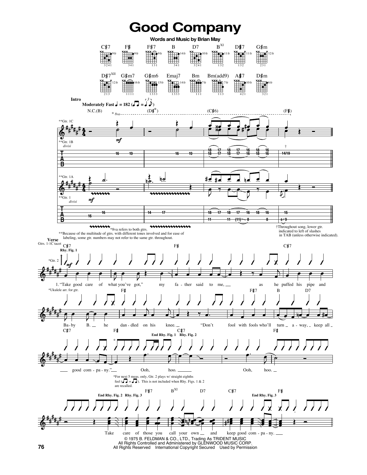 Queen Good Company sheet music notes and chords arranged for Guitar Chords/Lyrics