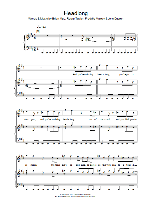 Queen Headlong sheet music notes and chords arranged for Guitar Chords/Lyrics