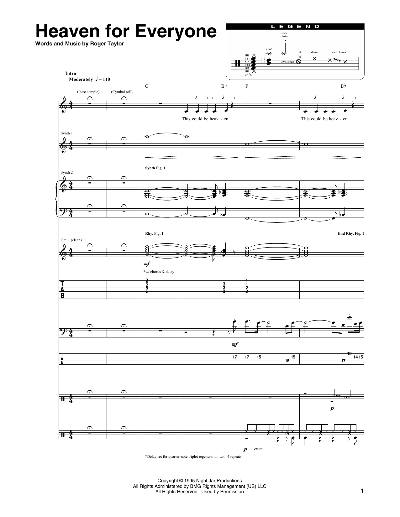 Queen Heaven For Everyone sheet music notes and chords arranged for Transcribed Score