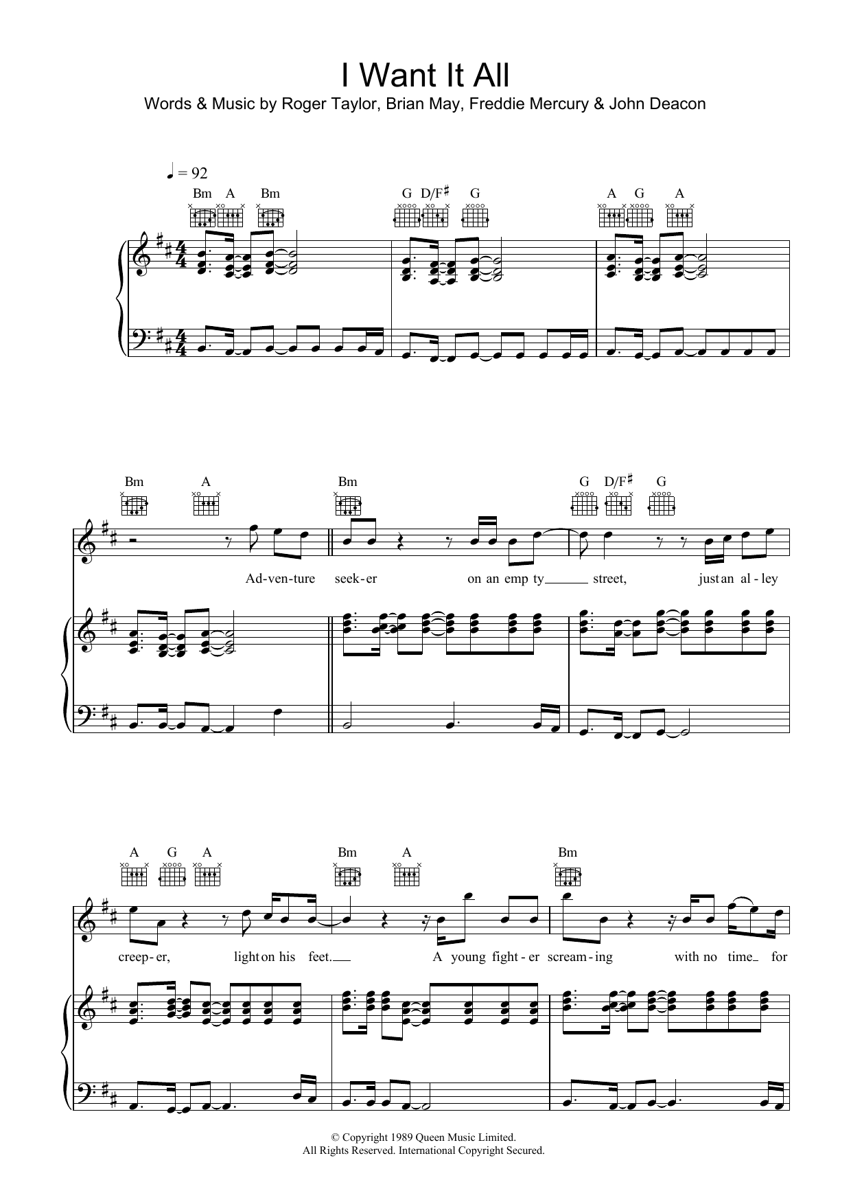 Queen I Want It All sheet music notes and chords arranged for Beginner Piano