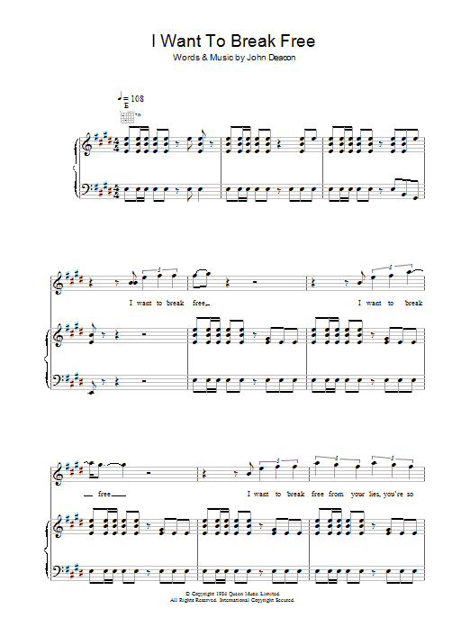 Queen I Want To Break Free sheet music notes and chords arranged for Super Easy Piano