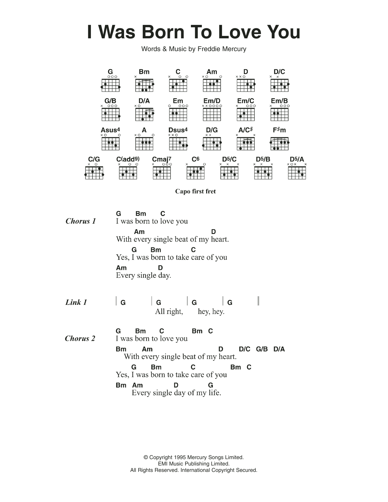 Queen I Was Born To Love You sheet music notes and chords arranged for Guitar Chords/Lyrics