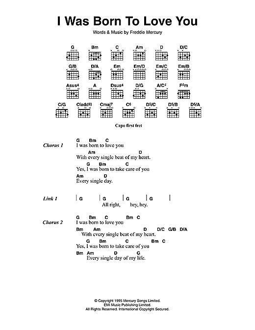 Queen I Was Born To Love You sheet music notes and chords arranged for Guitar Chords/Lyrics
