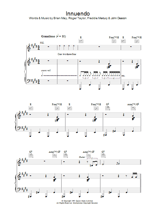 Queen Innuendo sheet music notes and chords arranged for Guitar Chords/Lyrics