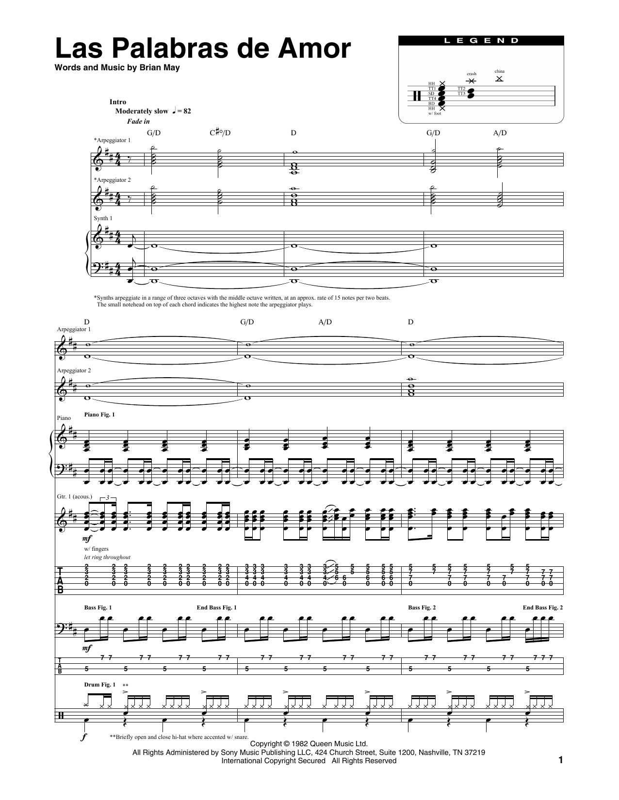 Queen Las Palabras De Amor sheet music notes and chords arranged for Transcribed Score