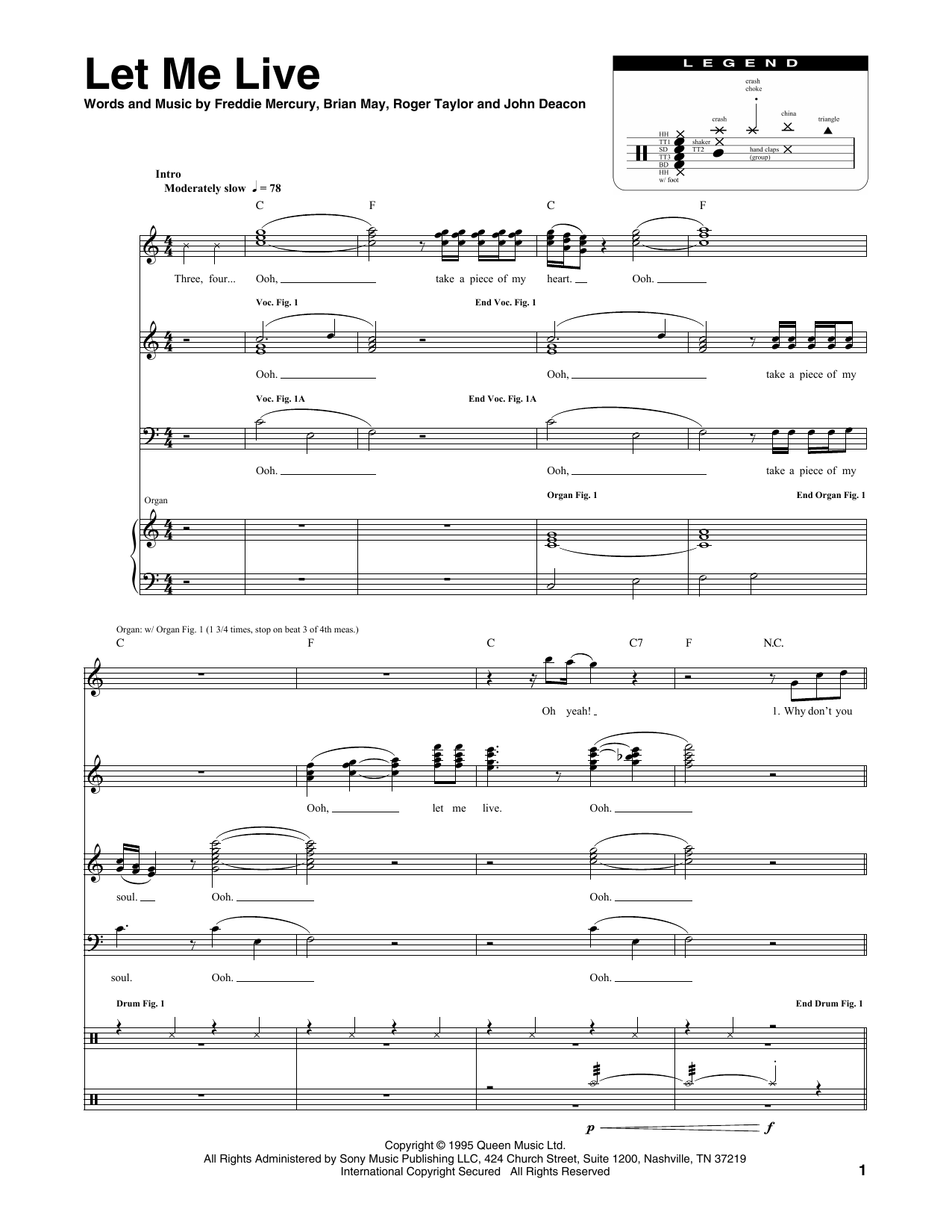 Queen Let Me Live sheet music notes and chords arranged for Transcribed Score