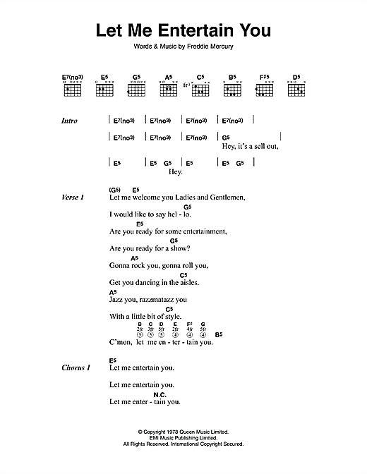 Queen Let Me Entertain You sheet music notes and chords arranged for Guitar Chords/Lyrics