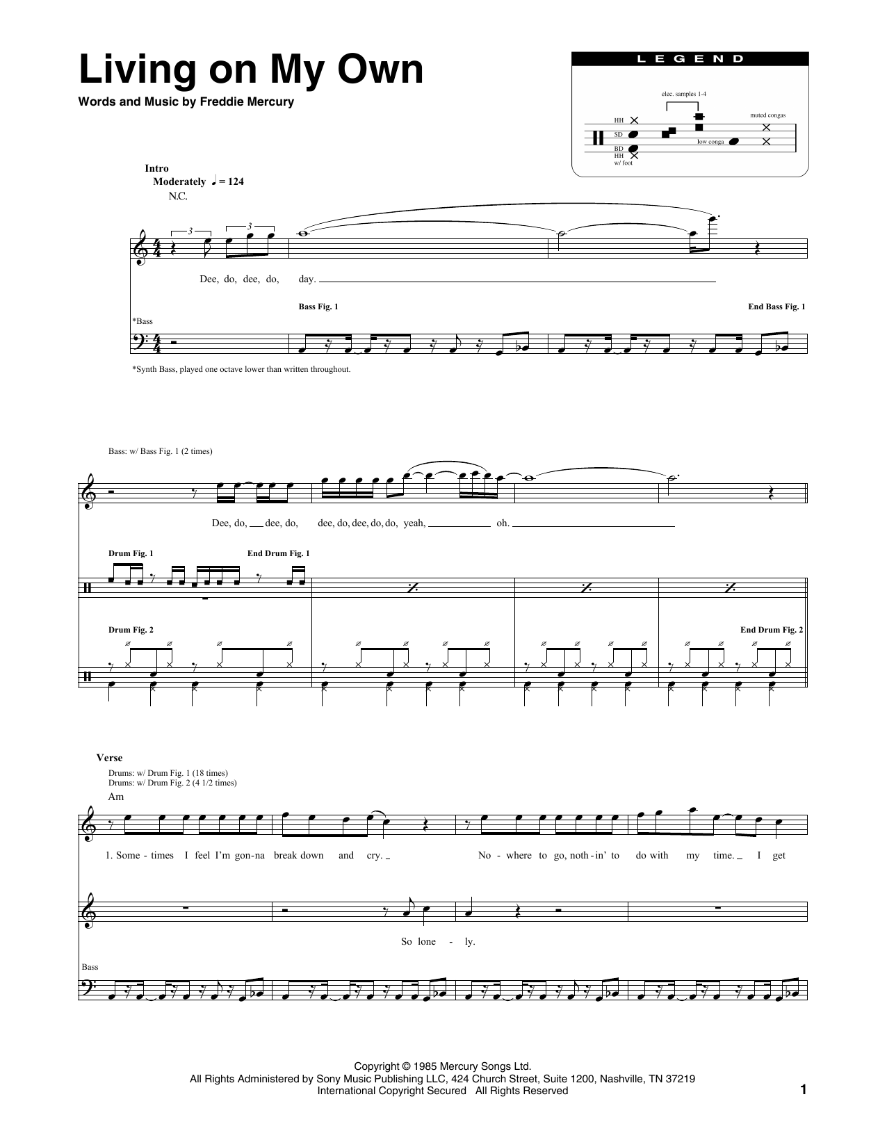 Queen Living On My Own sheet music notes and chords arranged for Transcribed Score