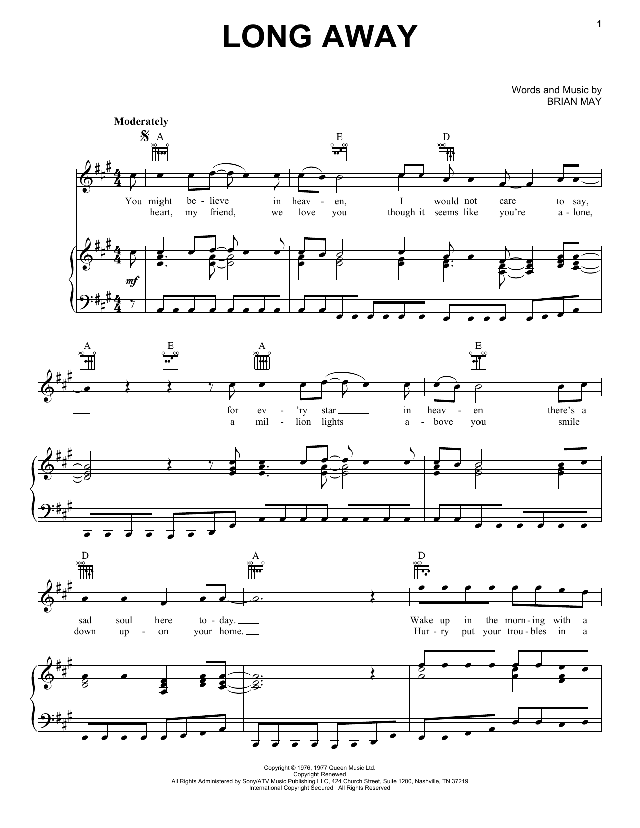 Queen Long Away sheet music notes and chords arranged for Guitar Chords/Lyrics