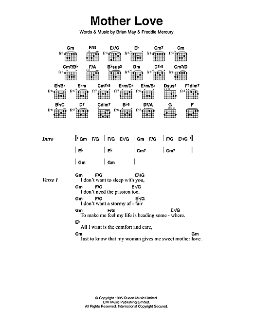 Queen Mother Love sheet music notes and chords arranged for Guitar Chords/Lyrics