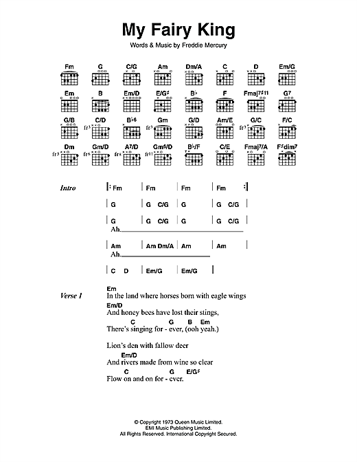 Queen My Fairy King sheet music notes and chords arranged for Guitar Chords/Lyrics