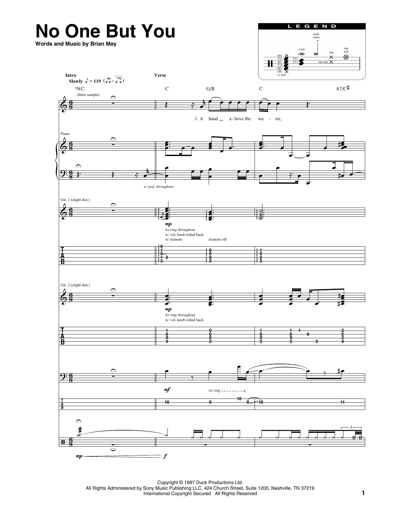 Queen No One But You sheet music notes and chords arranged for Transcribed Score