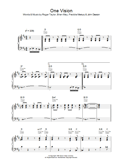 Queen One Vision sheet music notes and chords arranged for Transcribed Score