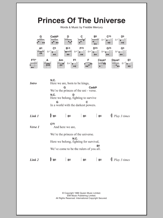 Queen Princes Of The Universe sheet music notes and chords arranged for Transcribed Score