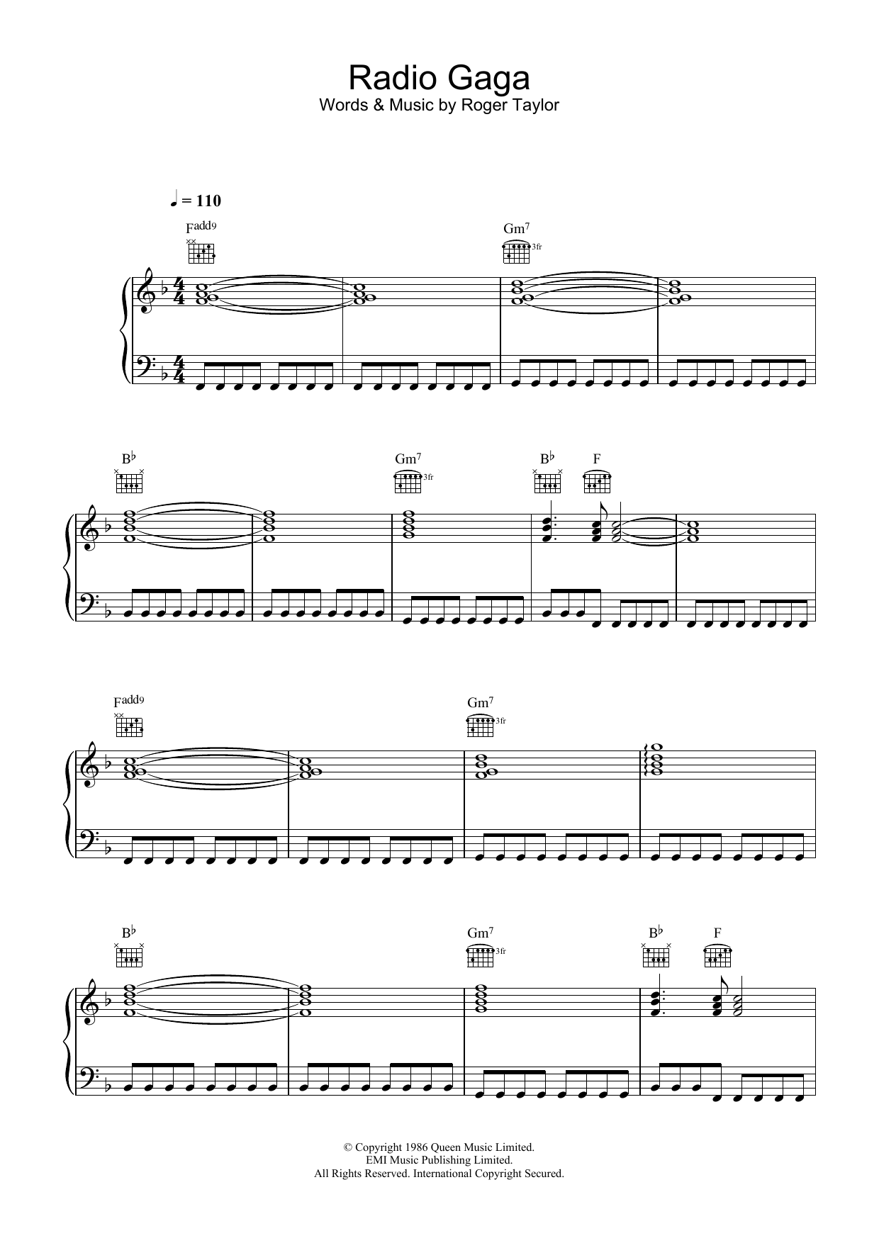 Queen Radio Ga Ga sheet music notes and chords arranged for Piano, Vocal & Guitar Chords