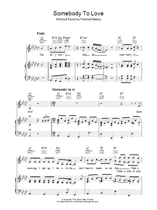 Queen Somebody To Love sheet music notes and chords arranged for Trombone Solo