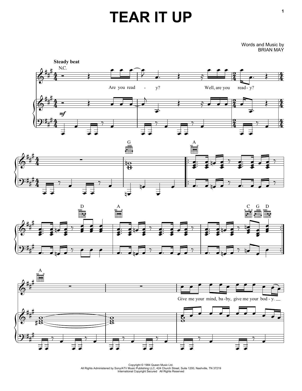Queen Tear It Up sheet music notes and chords arranged for Guitar Chords/Lyrics