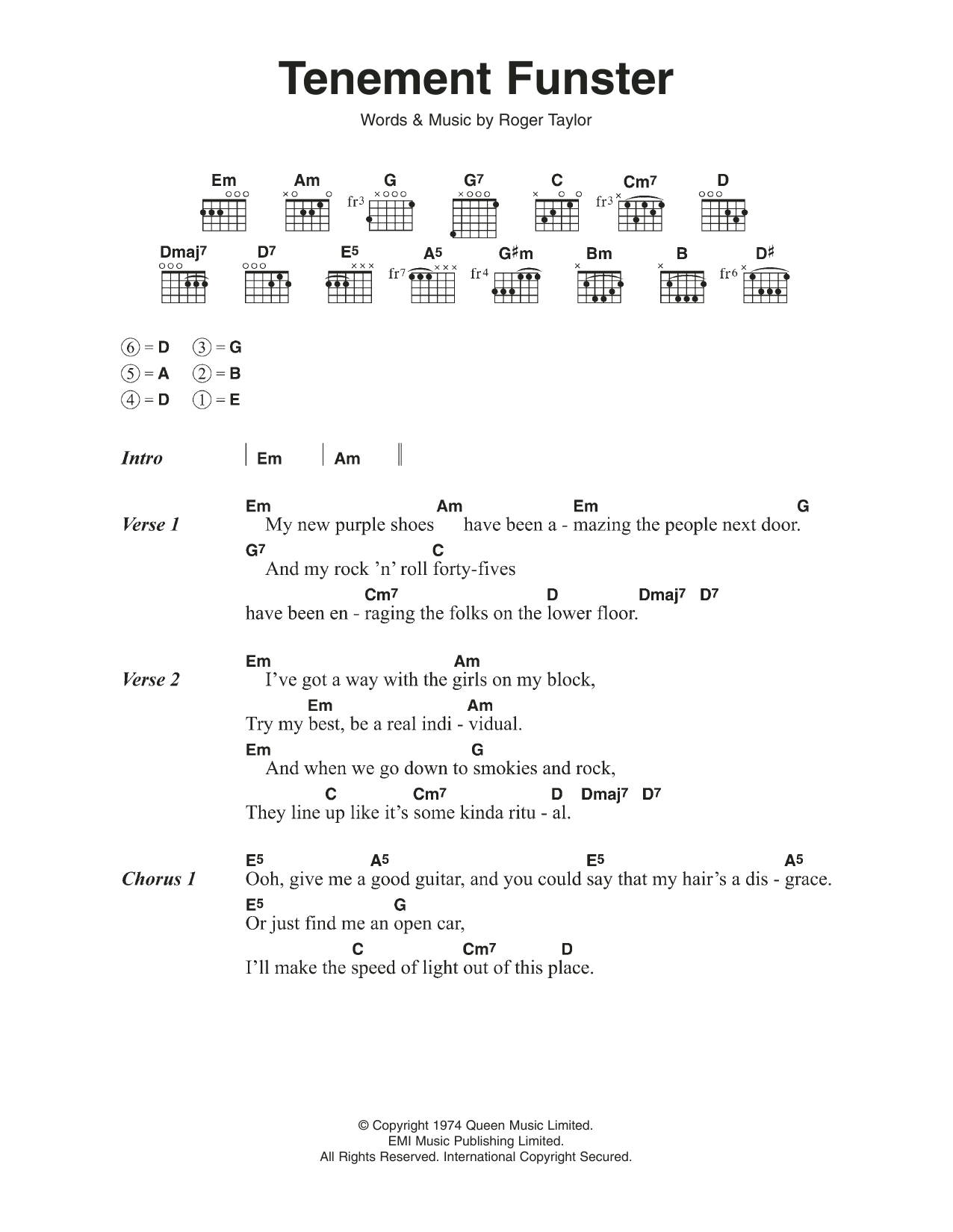 Queen Tenement Funster sheet music notes and chords arranged for Guitar Chords/Lyrics