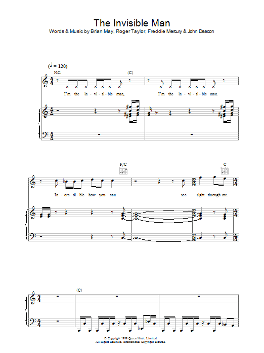Queen The Invisible Man sheet music notes and chords arranged for Transcribed Score