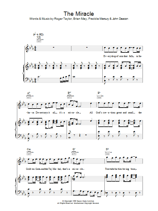 Queen The Miracle sheet music notes and chords arranged for Transcribed Score