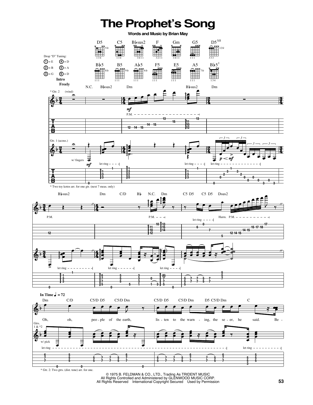 Queen The Prophet's Song sheet music notes and chords arranged for Guitar Tab