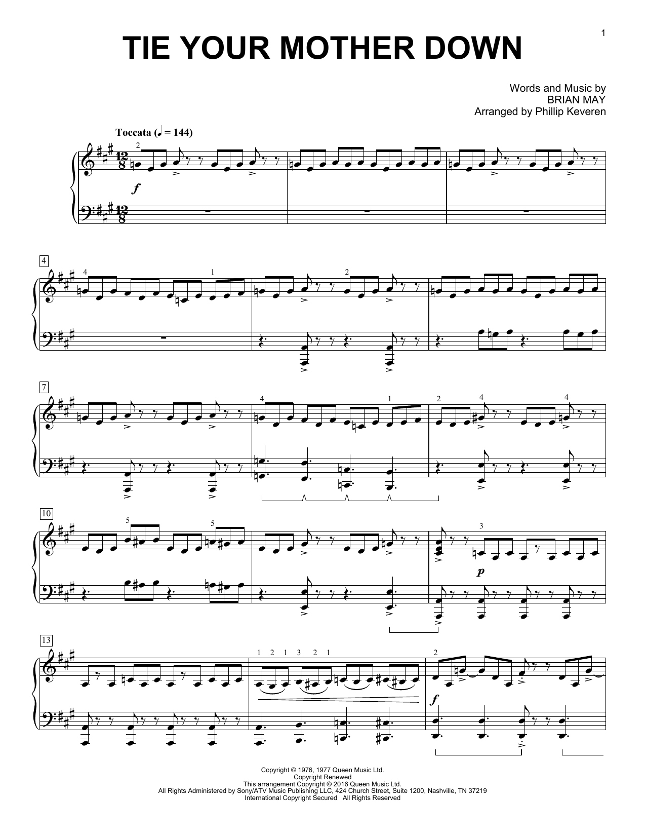 Queen Tie Your Mother Down [Classical version] (arr. Phillip Keveren) sheet music notes and chords arranged for Piano Solo