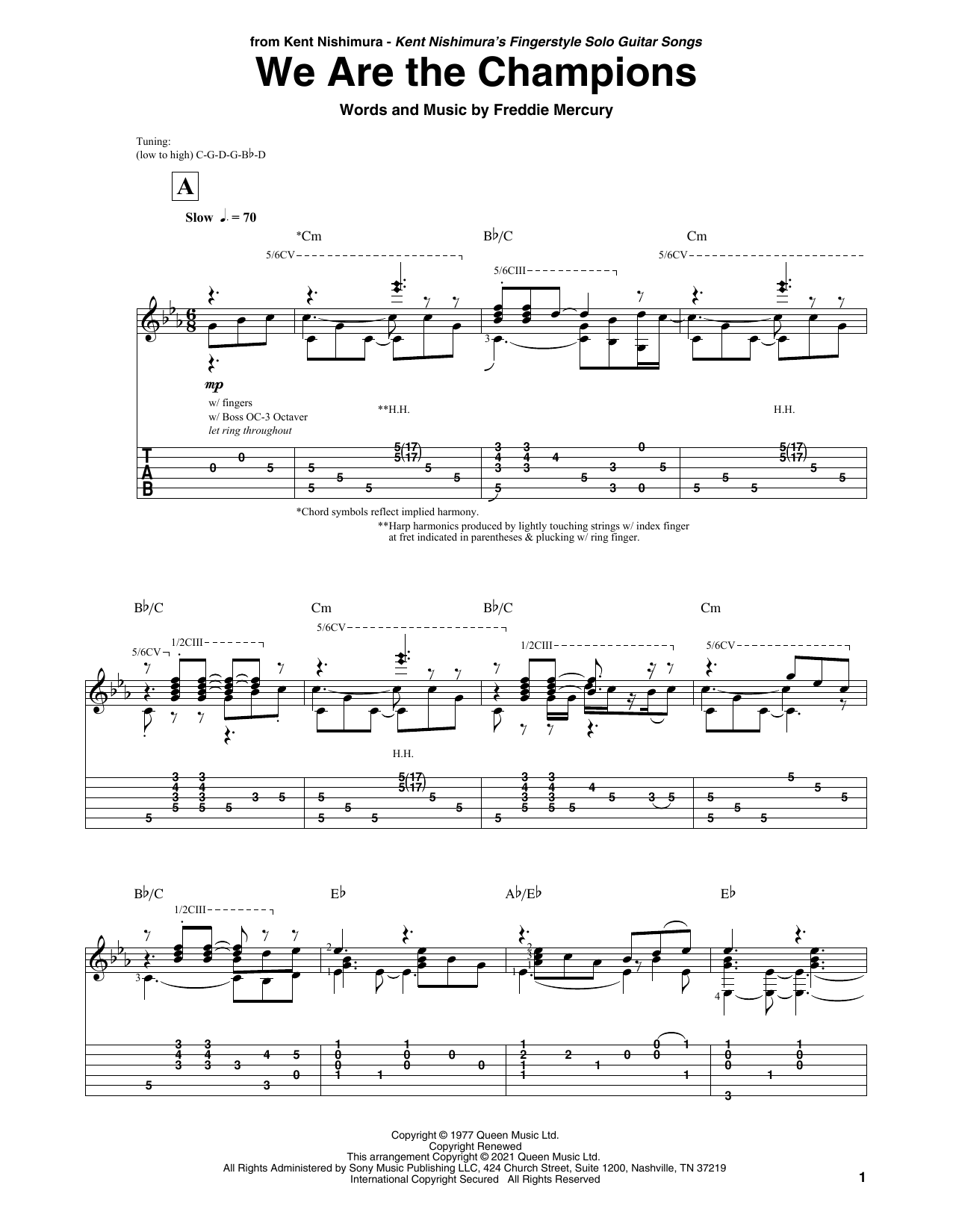 Queen We Are The Champions (arr. Kent Nishimura) sheet music notes and chords arranged for Solo Guitar