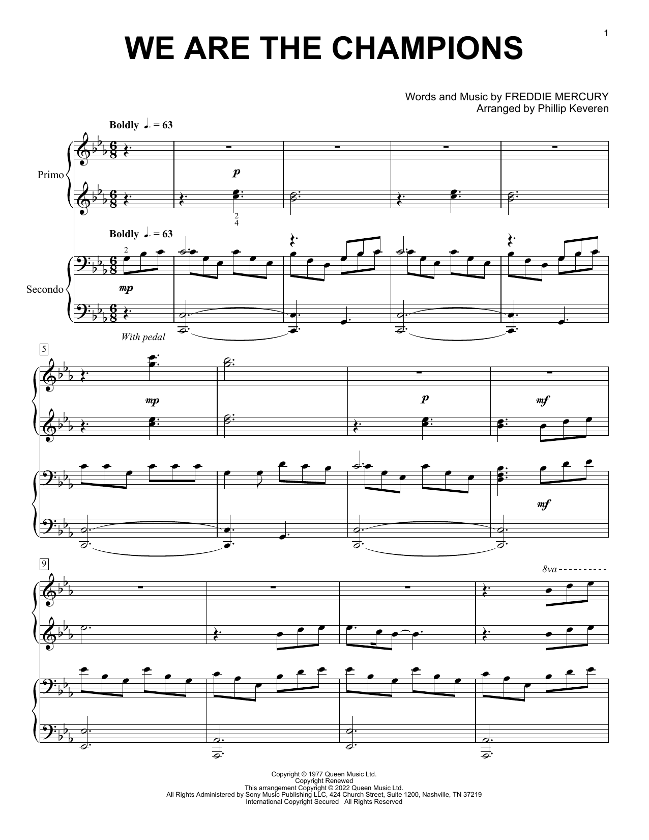 Queen We Are The Champions (arr. Phillip Keveren) sheet music notes and chords arranged for Piano Duet