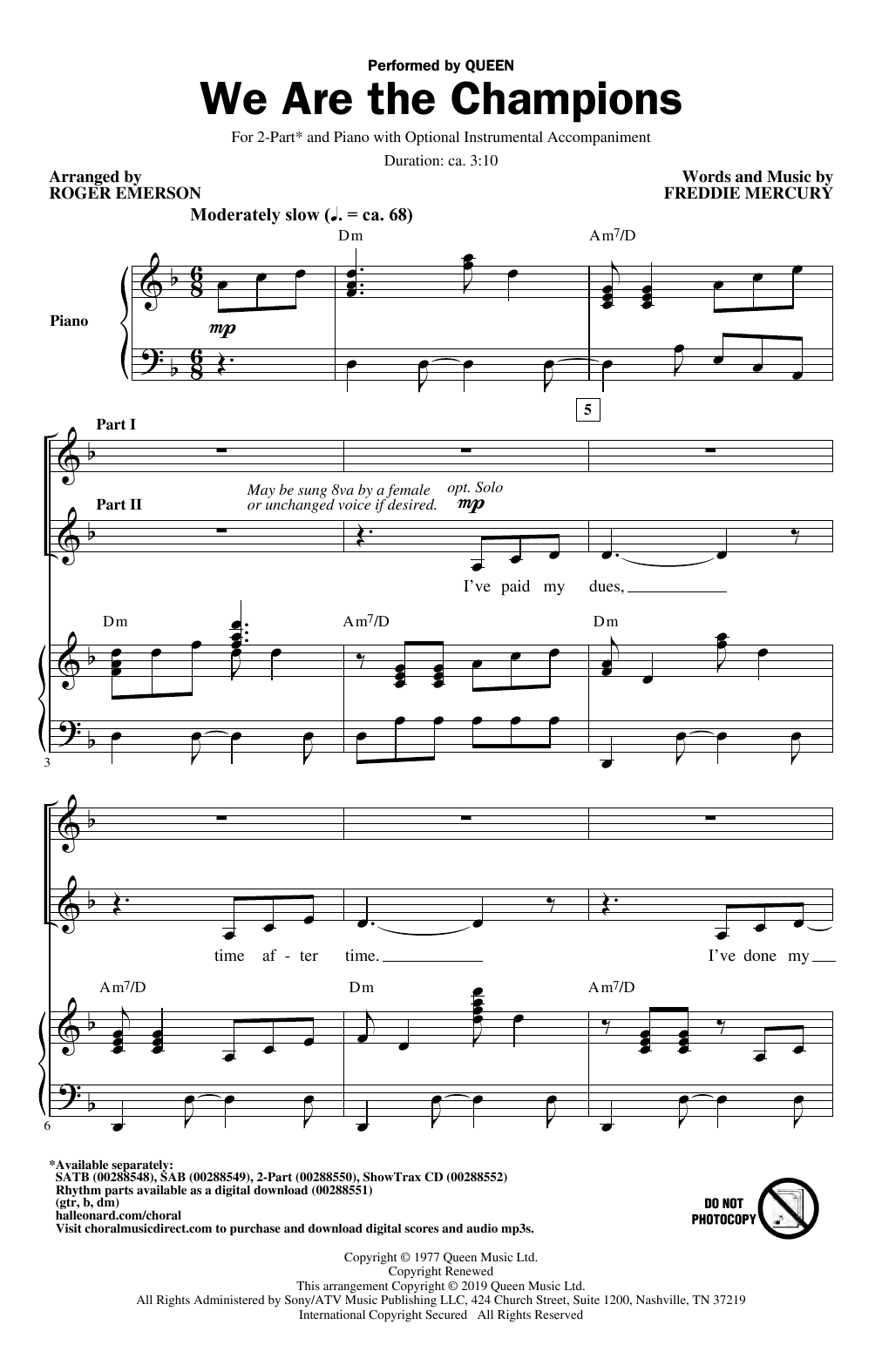 Queen We Are The Champions (arr. Roger Emerson) sheet music notes and chords arranged for SATB Choir