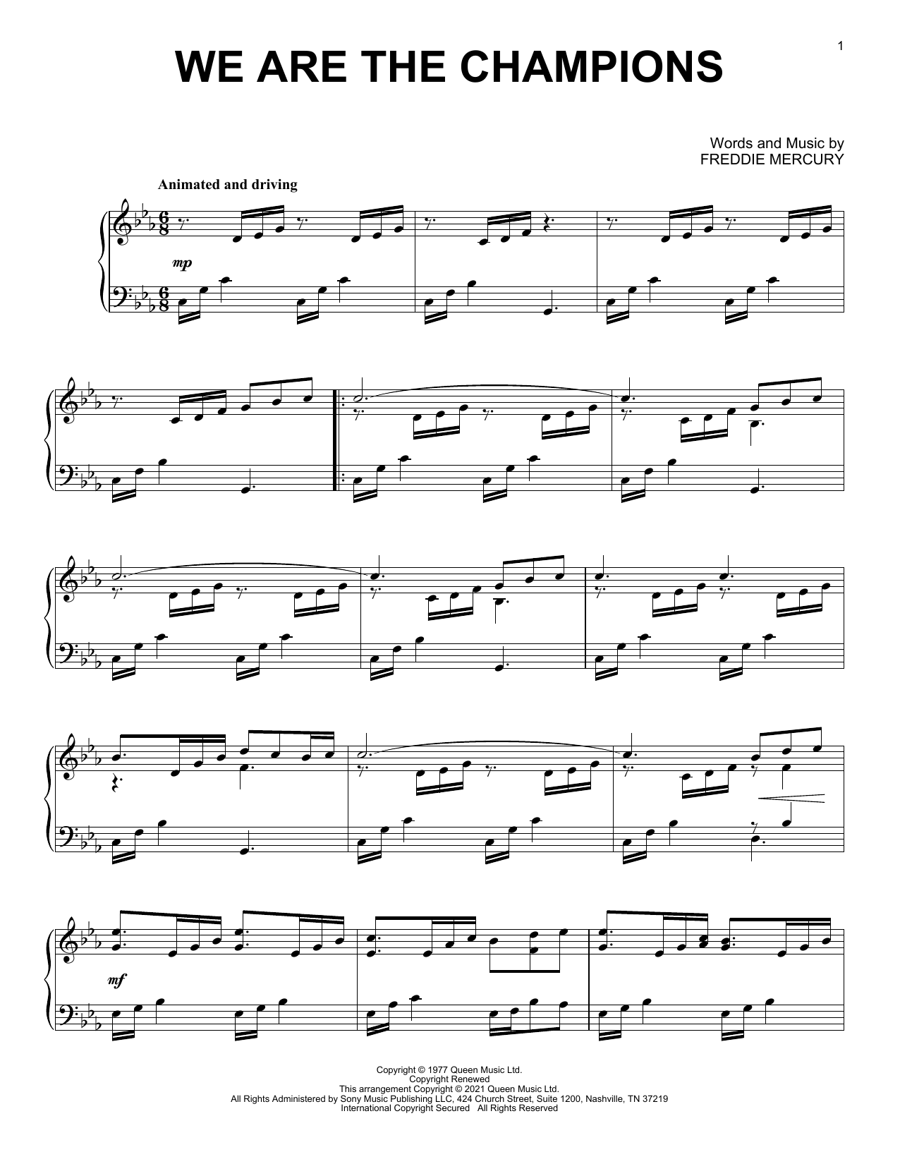 Queen We Are The Champions [Classical version] (arr. David Pearl) sheet music notes and chords arranged for Piano Solo