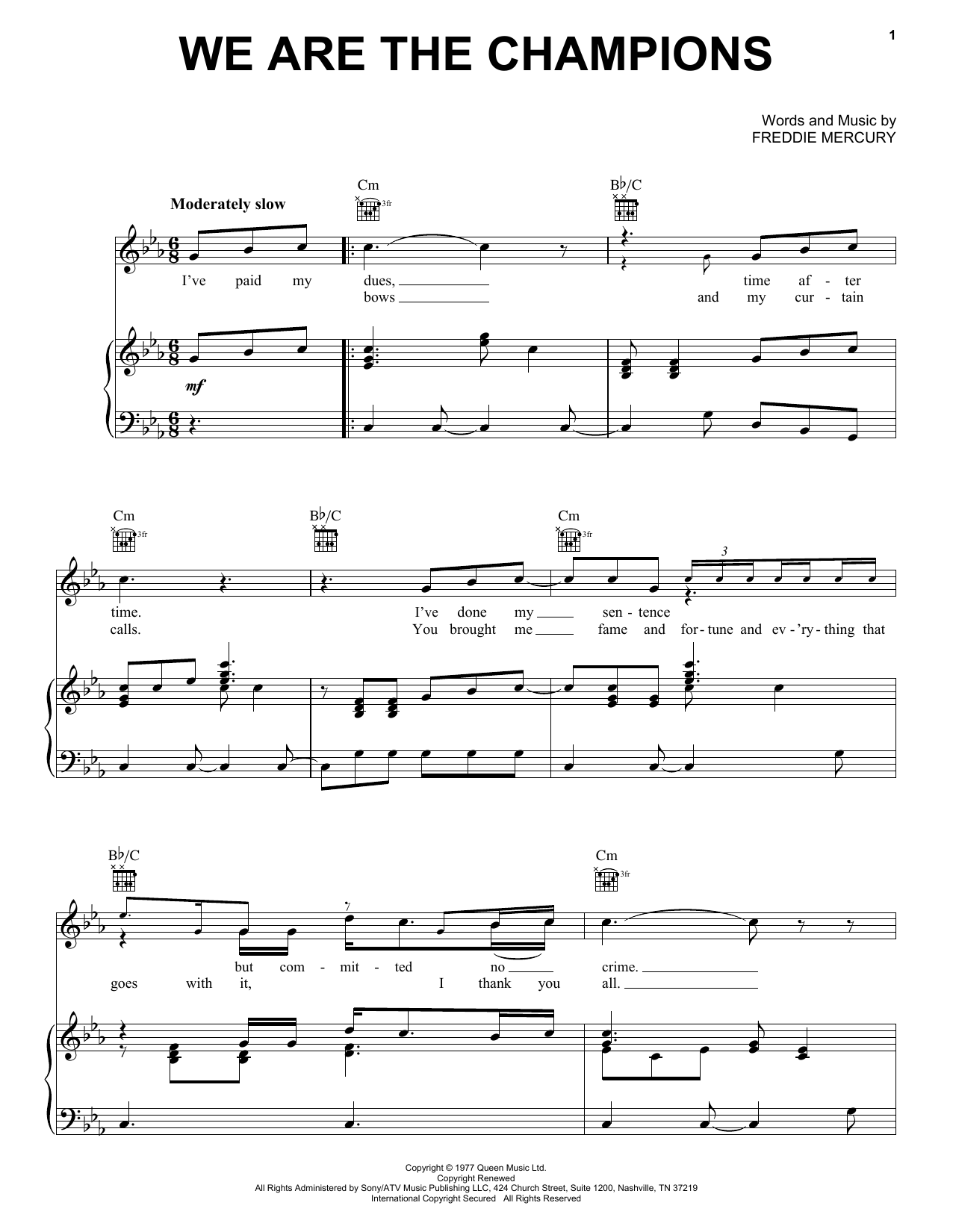 Queen We Are The Champions sheet music notes and chords arranged for Guitar Ensemble