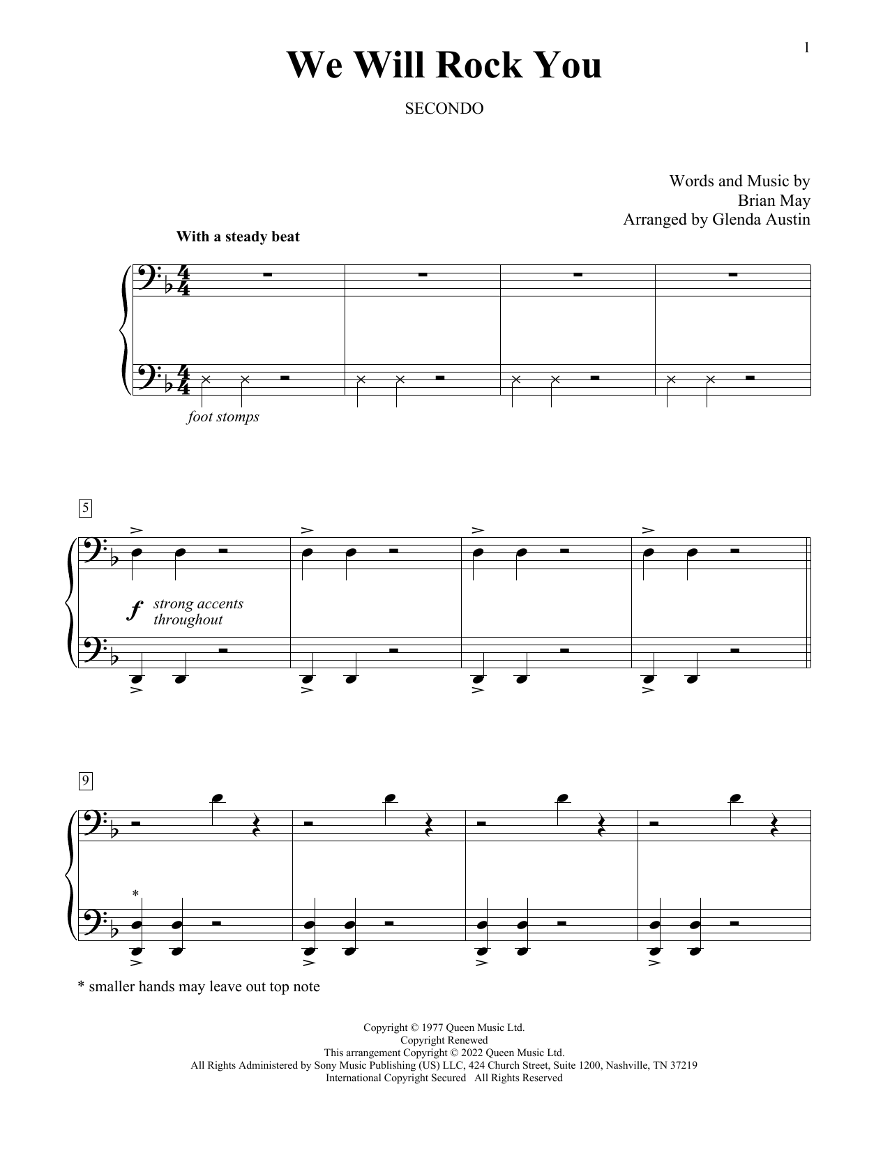 Queen We Will Rock You (arr. Glenda Austin) sheet music notes and chords arranged for Piano Duet