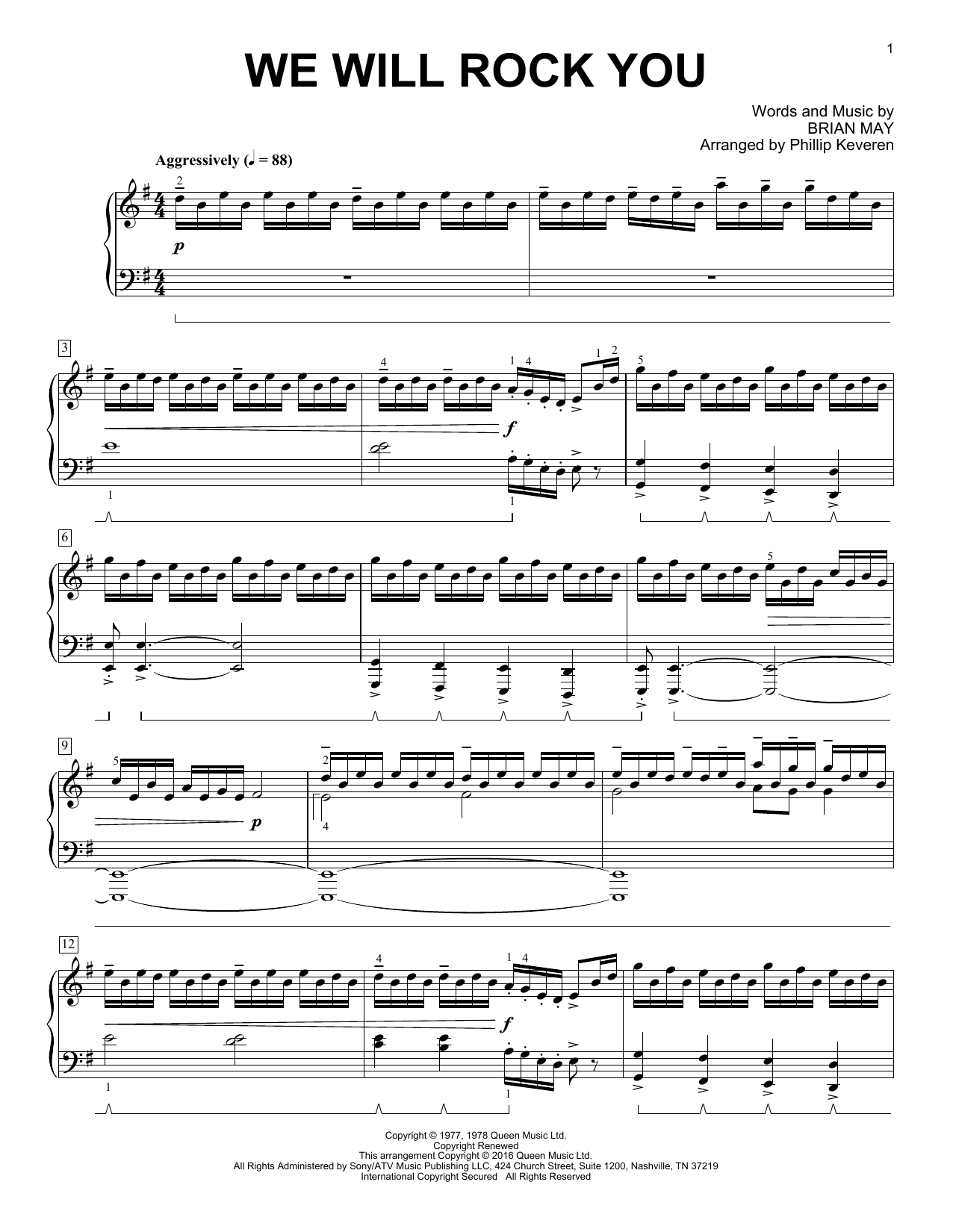 Queen We Will Rock You [Classical version] (arr. Phillip Keveren) sheet music notes and chords arranged for Piano Solo
