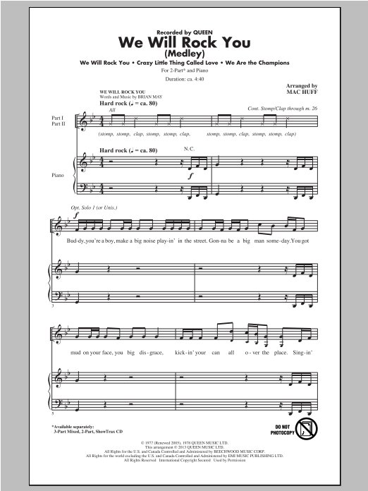 Queen We Will Rock You (Medley) (arr. Mac Huff) sheet music notes and chords arranged for 3-Part Mixed Choir