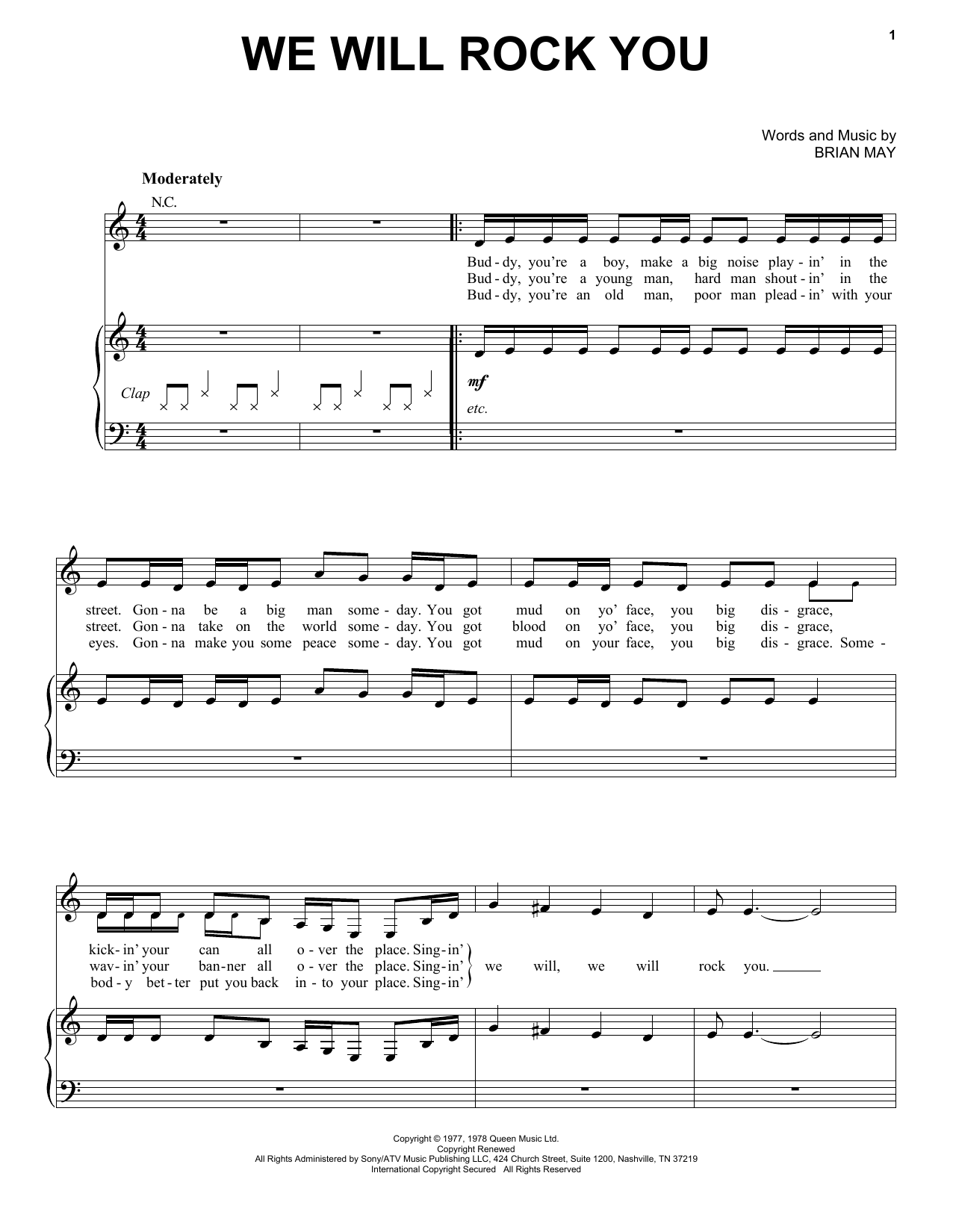 Queen We Will Rock You sheet music notes and chords arranged for Cello Solo