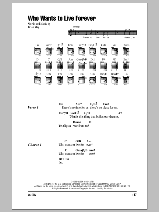 Queen Who Wants To Live Forever sheet music notes and chords arranged for Easy Guitar Tab