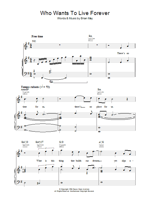 Queen Who Wants To Live Forever? sheet music notes and chords arranged for Guitar Chords/Lyrics