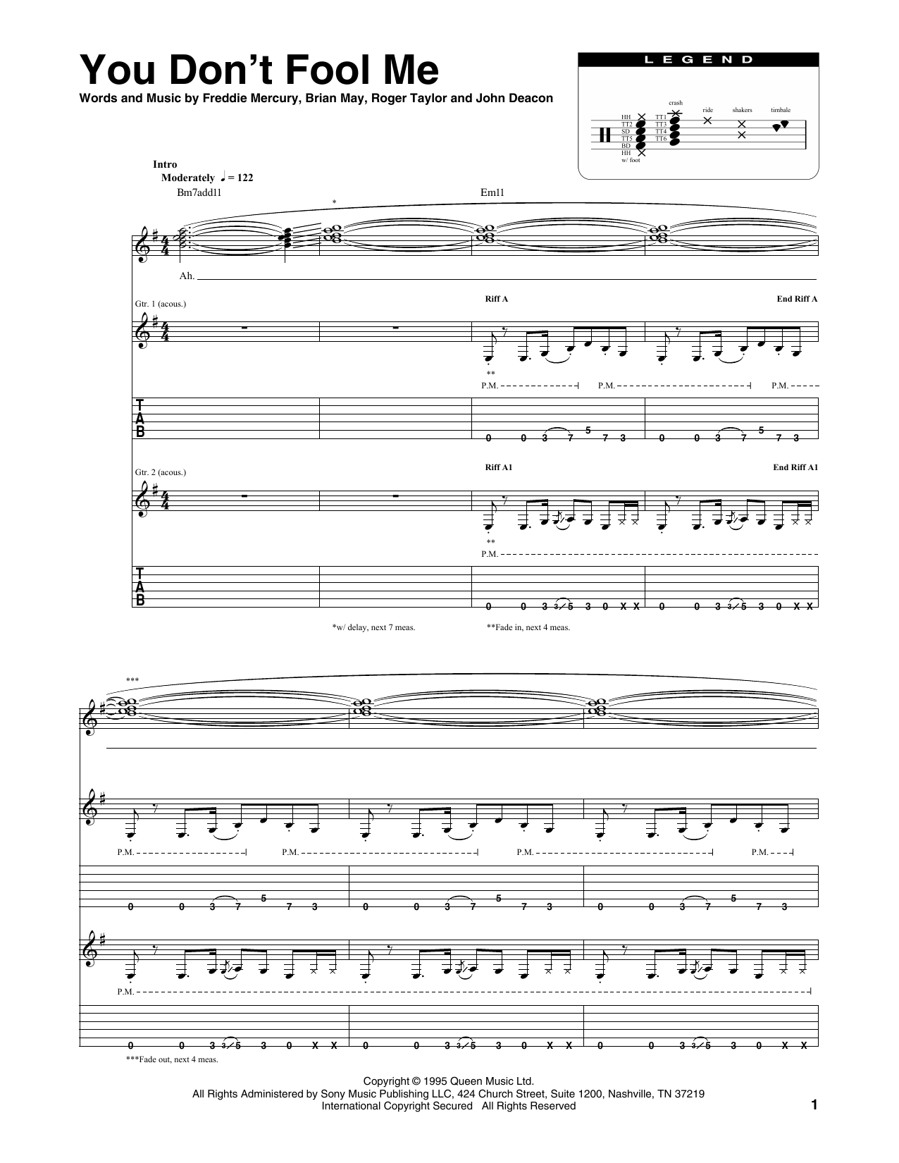Queen You Don't Fool Me sheet music notes and chords arranged for Transcribed Score