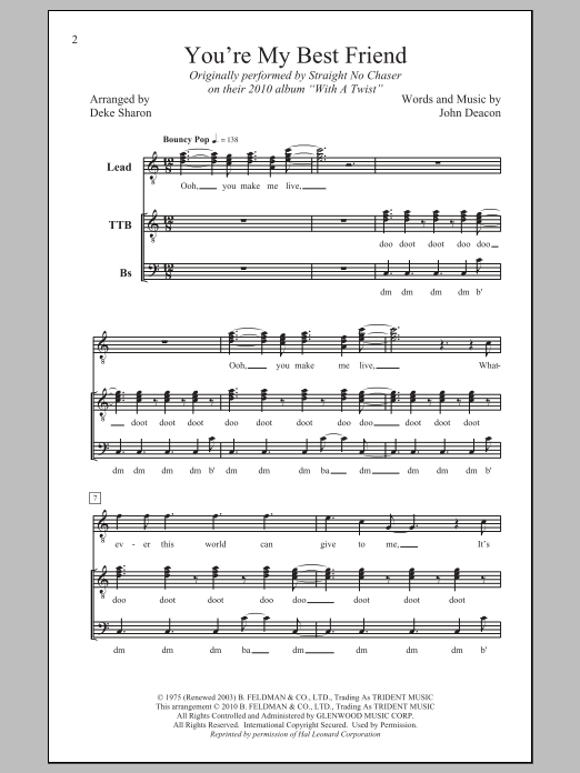 Queen You're My Best Friend (arr. Deke Sharon) sheet music notes and chords arranged for TTBB Choir