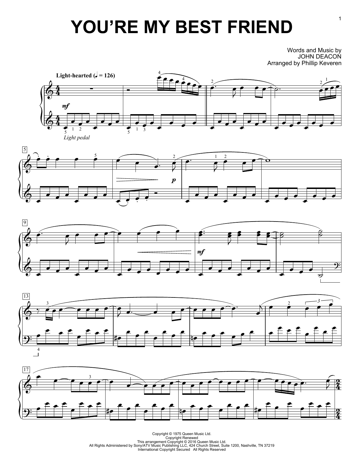 Queen You're My Best Friend [Classical version] (arr. Phillip Keveren) sheet music notes and chords arranged for Piano Solo