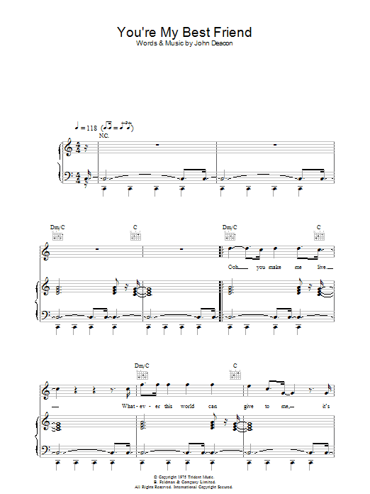 Queen You're My Best Friend sheet music notes and chords arranged for Keyboard Transcription