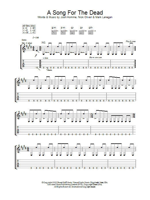 Queens Of The Stone Age A Song For The Dead sheet music notes and chords arranged for Guitar Tab