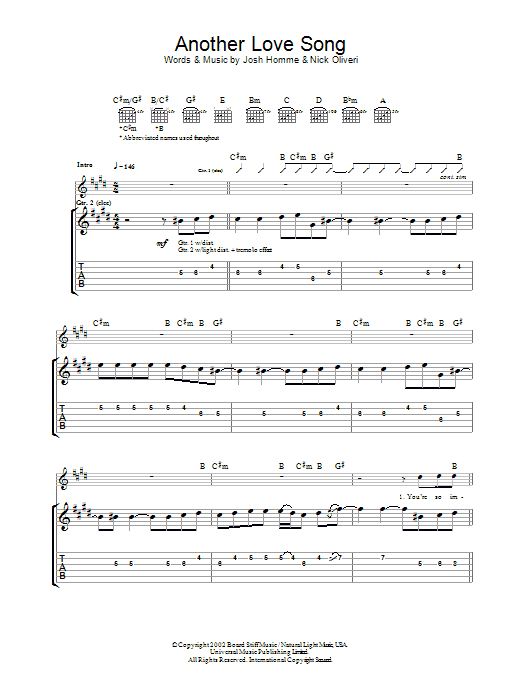 Queens Of The Stone Age Another Love Song sheet music notes and chords arranged for Guitar Tab