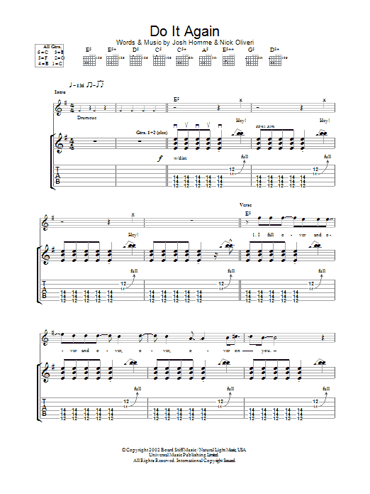 Queens Of The Stone Age Do It Again sheet music notes and chords arranged for Guitar Tab