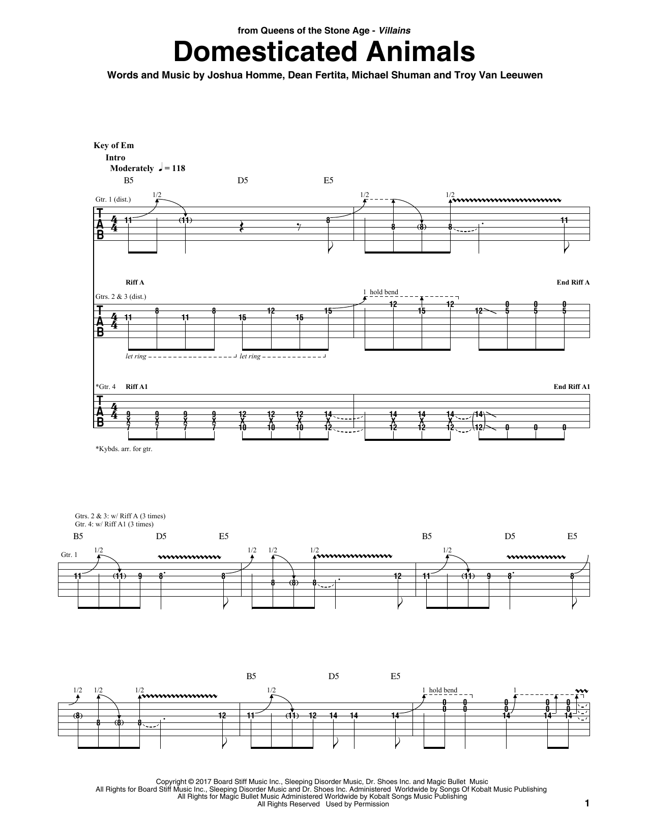 Queens Of The Stone Age Domesticated Animals sheet music notes and chords arranged for Guitar Rhythm Tab