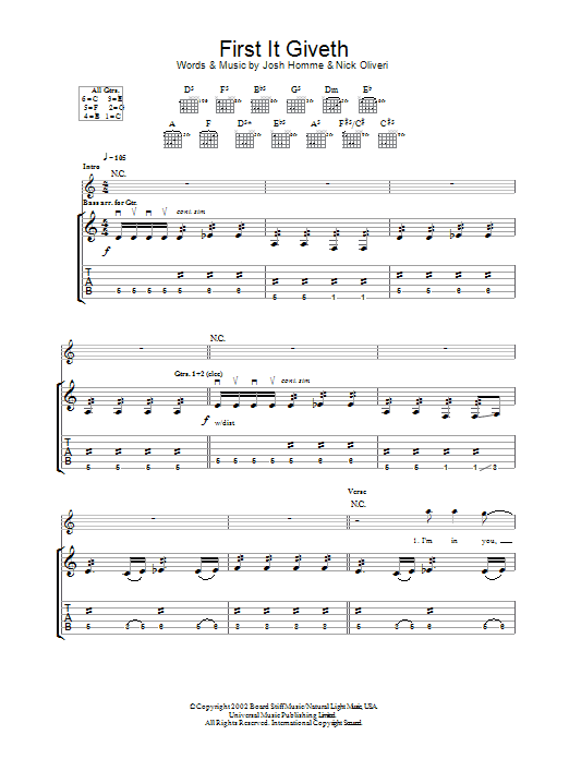 Queens Of The Stone Age First It Giveth sheet music notes and chords arranged for Bass Guitar Tab