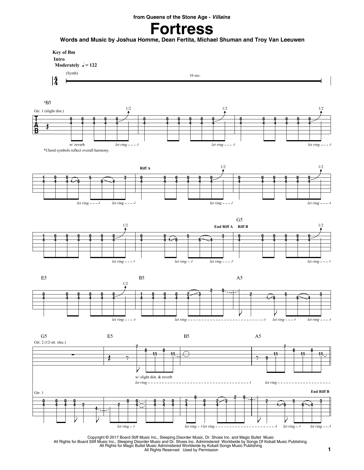 Queens Of The Stone Age Fortress sheet music notes and chords arranged for Guitar Rhythm Tab