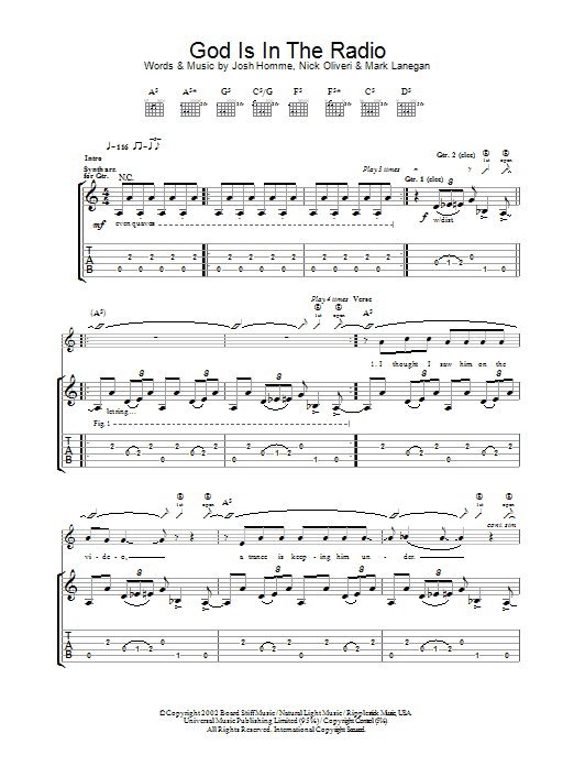 Queens Of The Stone Age God Is In The Radio sheet music notes and chords arranged for Guitar Tab