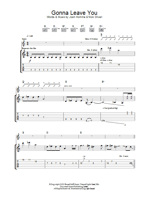 Queens Of The Stone Age Gonna Leave You sheet music notes and chords arranged for Guitar Tab